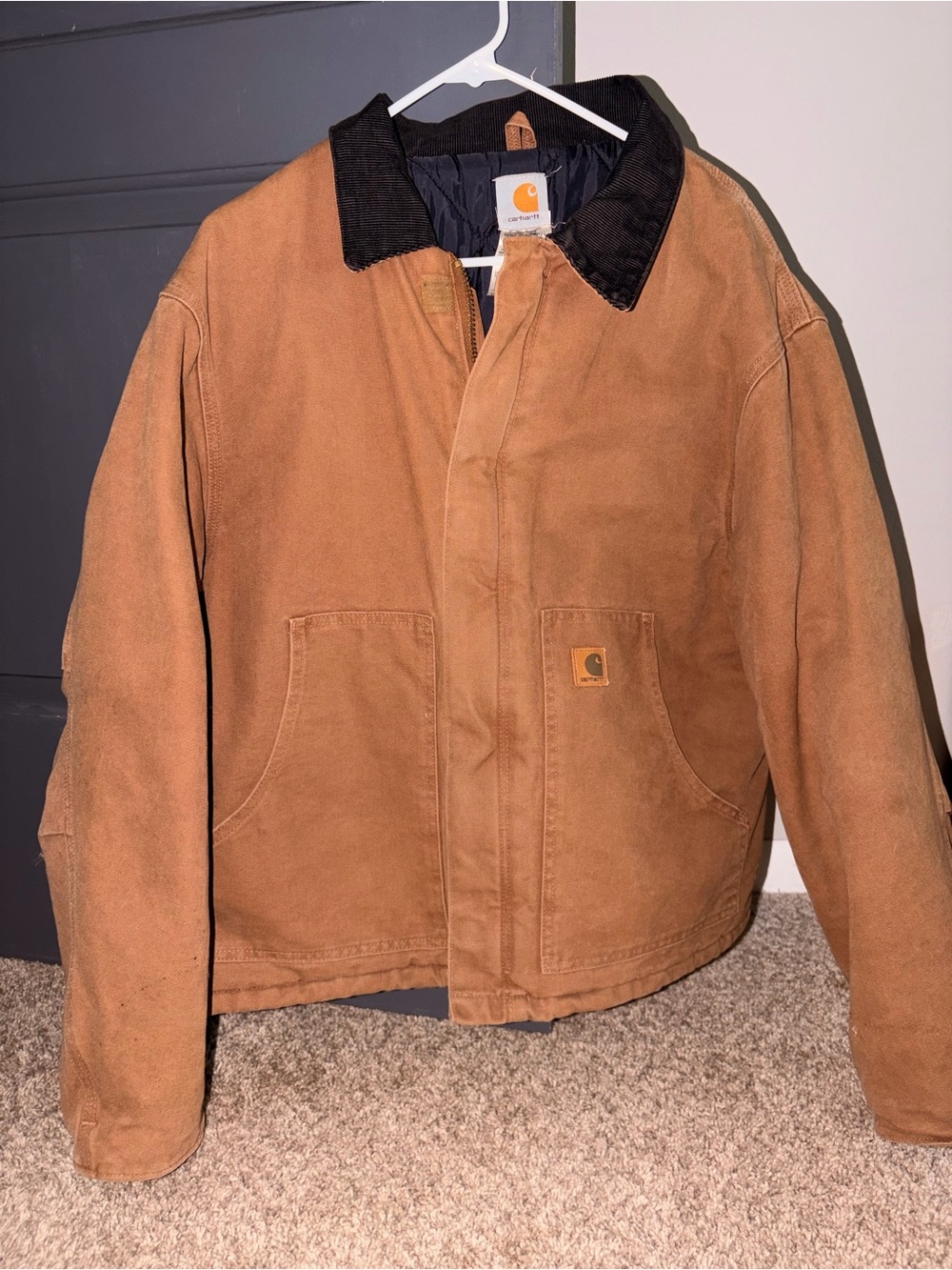 Carhartt Tan Duck Jacket with Black Corduroy Collar